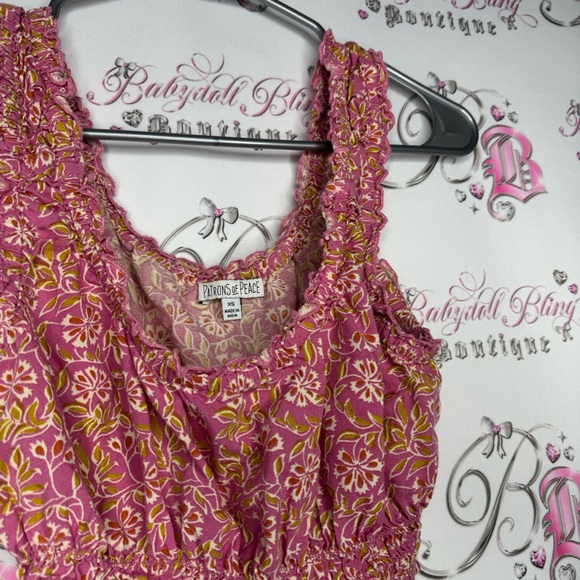 Patrons of peace tank top crop pink floral cinch cute ruffle trim boho luxe - Picture 4 of 9